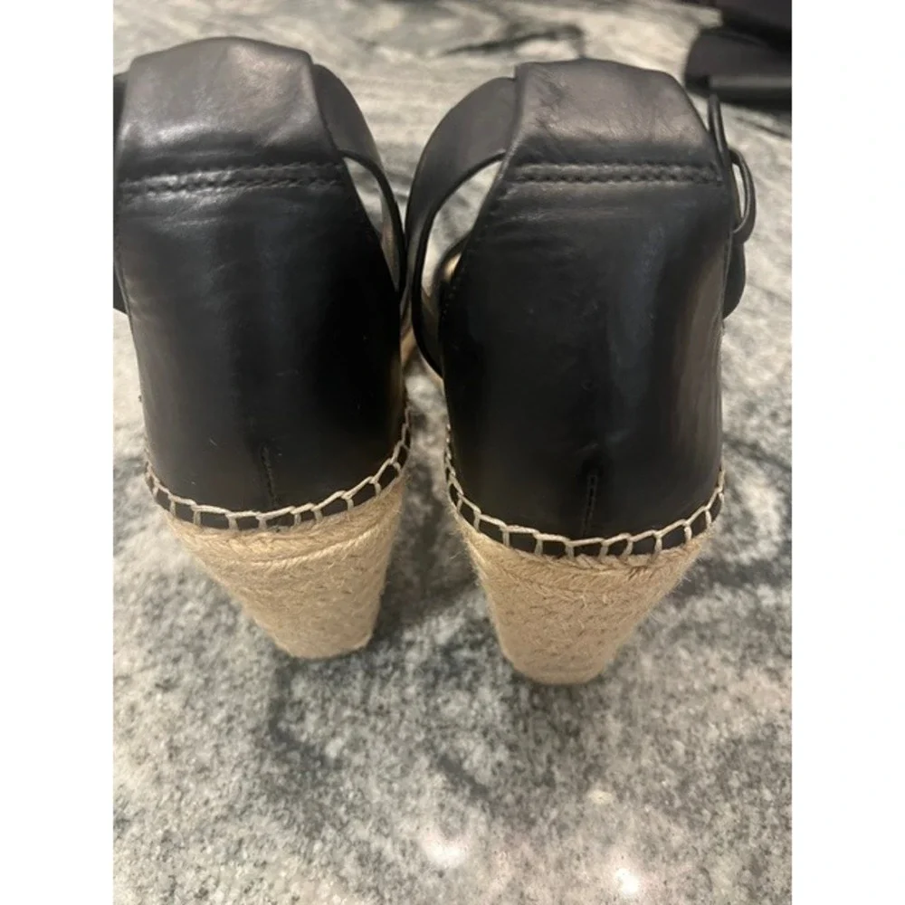 Vince Camuto Espadrille Wedge Sandals Womens Black Leather Ankle Strap Size 10